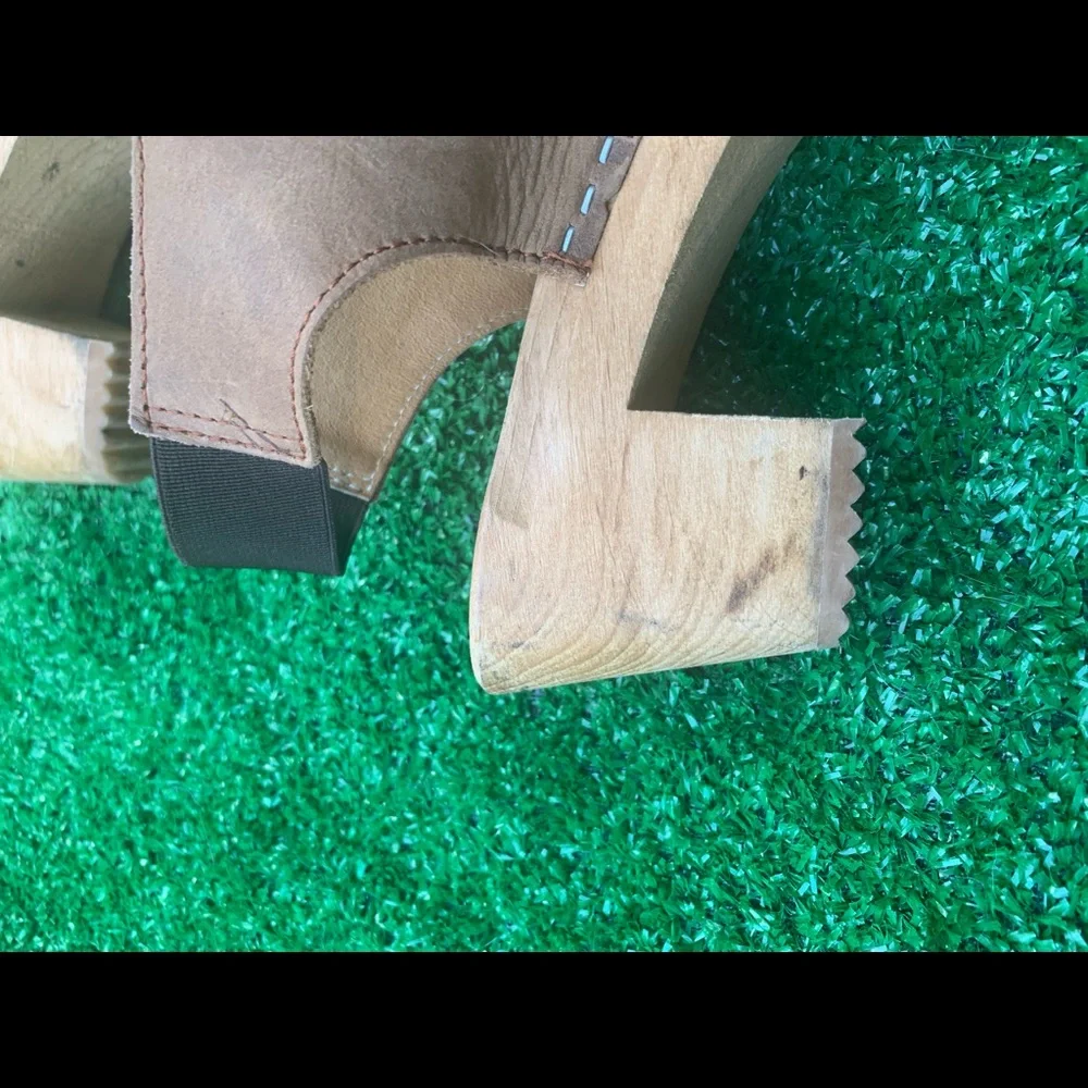 Nina Z size 37 tan leather wooden heels made in Sweden - Picture 2 of 5